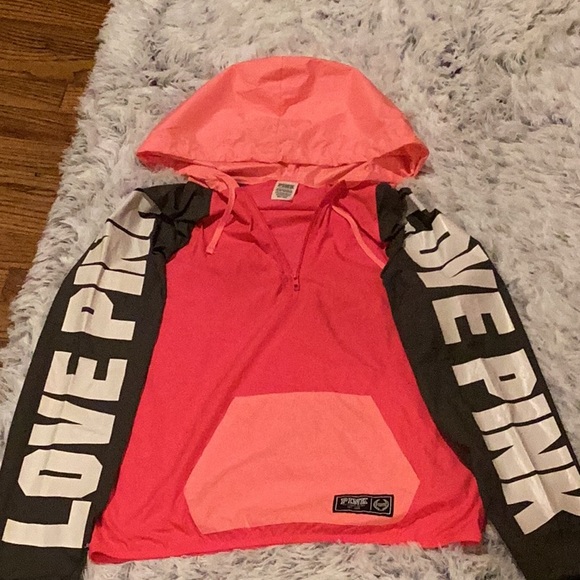 Pink Victoria’s Secret love pink hooded qtr. zip pullover windbreaker Sz. XS - Picture 2 of 8